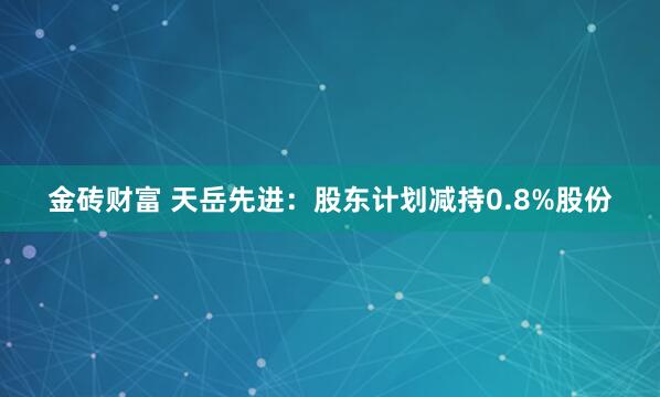 金砖财富 天岳先进：股东计划减持0.8%股份